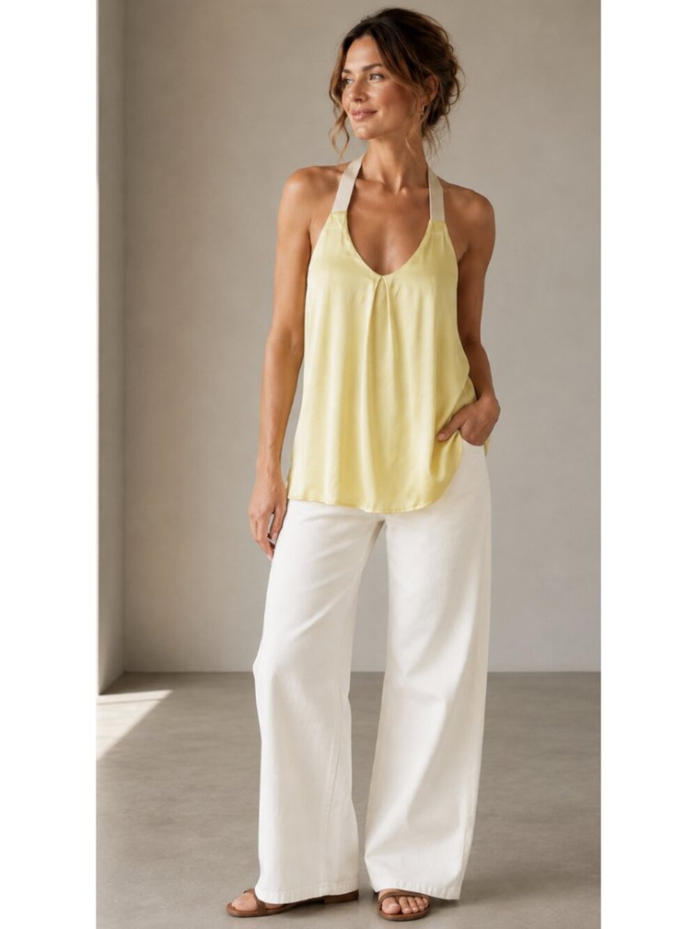 FILIPPA K 100% Silk Butter Yellow Tank Top XS Minimalist Quiet Luxury Neutra